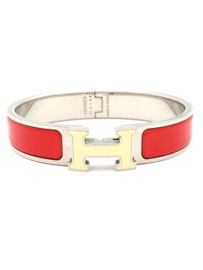 Hermes Bangle Click Silver Red Ivory Bracelet